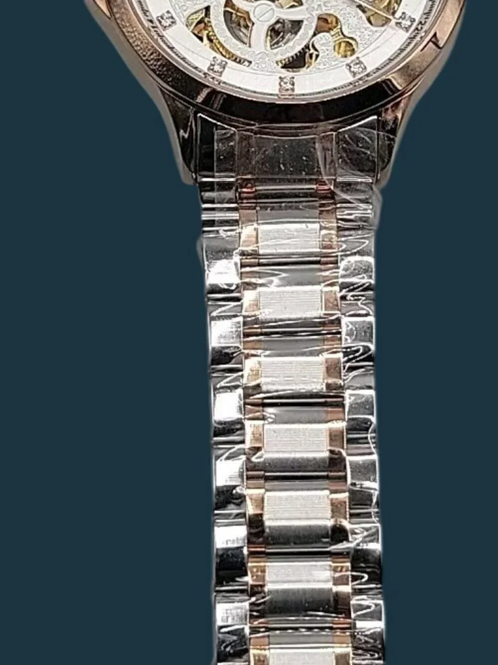 Luminous Mens Skeleton Automatic Watch 42mm T22k Gold Plated Diamond Markers
